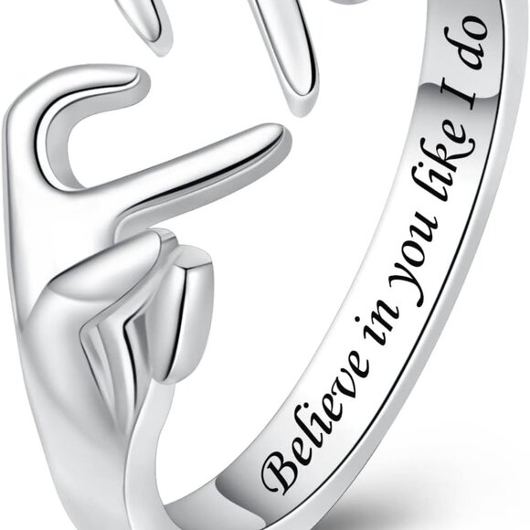 925 Sterling Silver Heart Claddagh Rings for Women Teens Adjustable White Gold